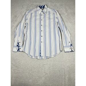 Robert Graham Pearl Snap Shirt Mens Small White Blue Striped Stars‎ Long Sleeve
